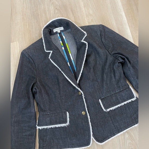 Della Spiga Vintage “weekend” Blazer w patterned accents & white stitch. Size 6 - Picture 7 of 14